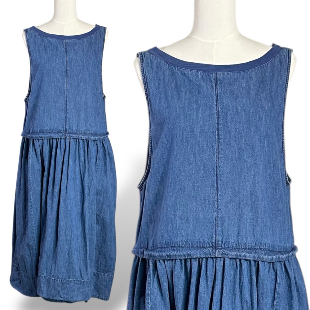 Free People Retro 90s Soraya Light Denim Sky Drop Waist Midi Jumper Dress Large - Picture 9 of 14
